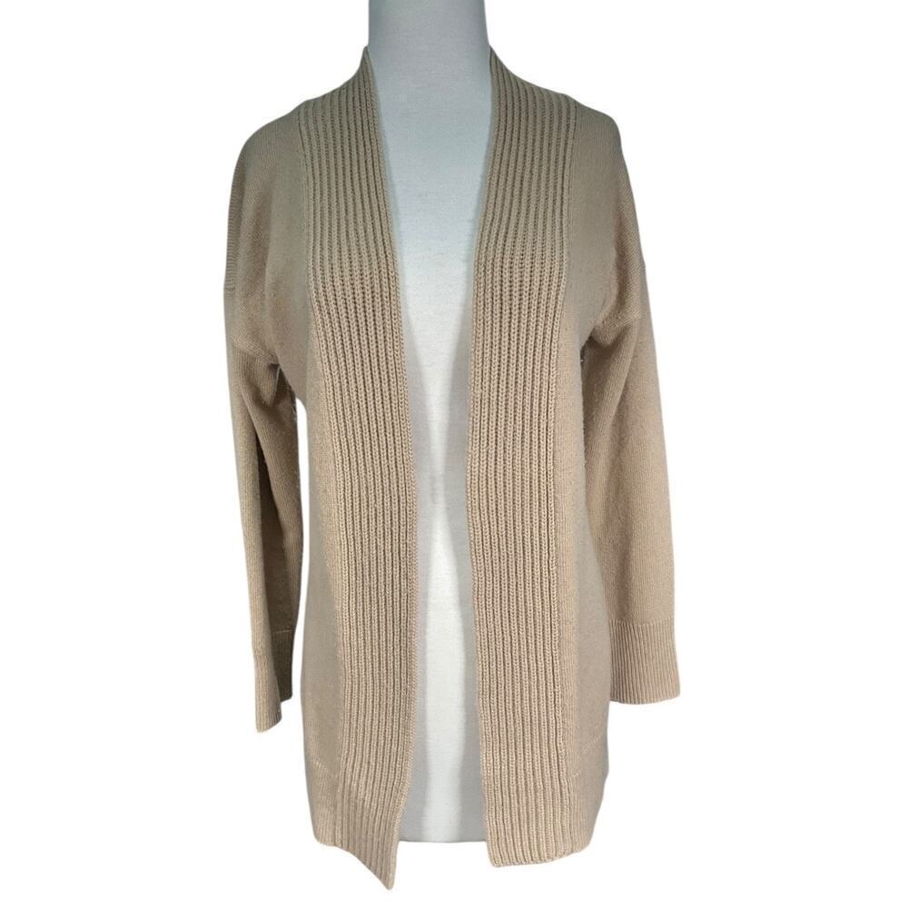 Vince Rib Placket Wool & Cashmere Blend Cardigan in Camel Size XS Soft Cozy Long